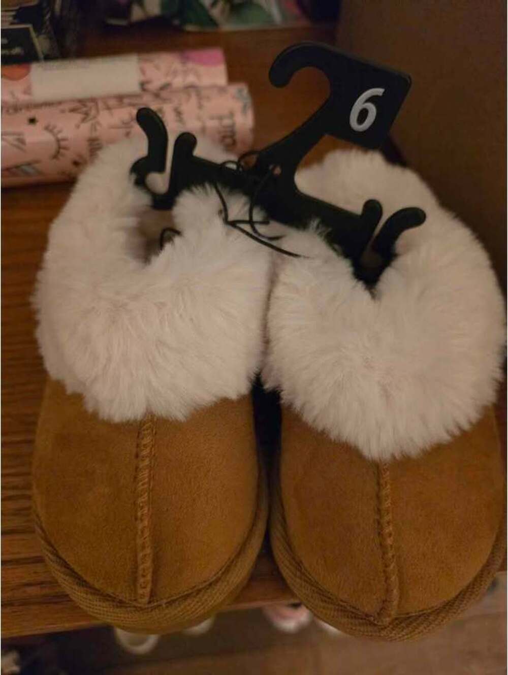 Tan Faux Fur Lined Slippers Size 6